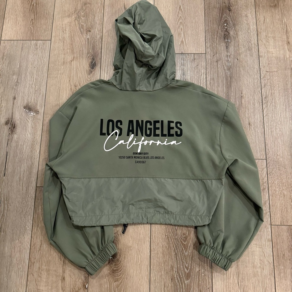 Zara Green Top Los Angeles Cropped Hoodie Wind Jacket Tie Waist Jacket XS
